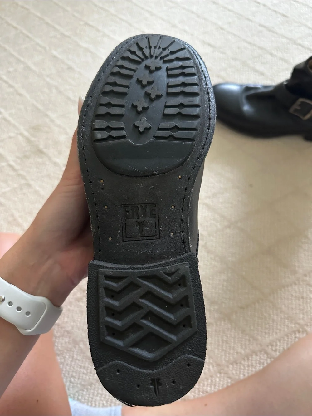 Frye Black Leather Ankle Boots with Buckle